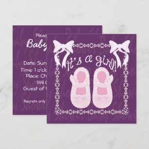 Es ist ein Mädchen Bow Schuhe Lila Baby Shower Ein Einladung