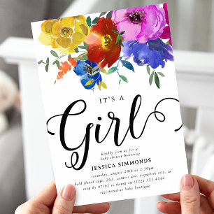 Es ist ein Mädchen Bright & Bold Floral Baby Showe Einladung