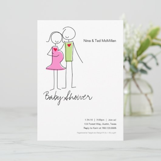 Es ist ein Mädchen, Coed Baby Shower Einladungen,  Einladung (Stehend Vorderseite)