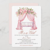 Es ist ein Mädchen Crib rosa Frühlingsblumen Baby  Einladung (Vorne/Hinten)
