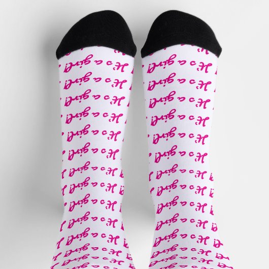 Es ist ein Mädchen! Dark Pink Script Baby Gender R Socken (Oben)
