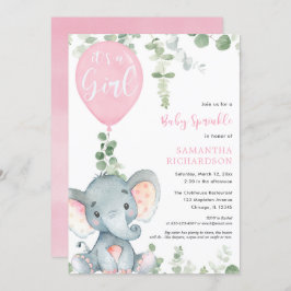 Es ist ein Mädchen, das rosa Elefantenballon Einladung