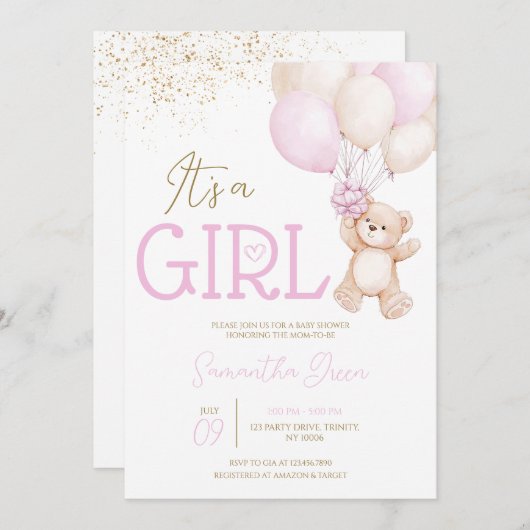 Es ist ein Mädchen, das wir frühzeitig abwarten kö Einladung (Vorne/Hinten)