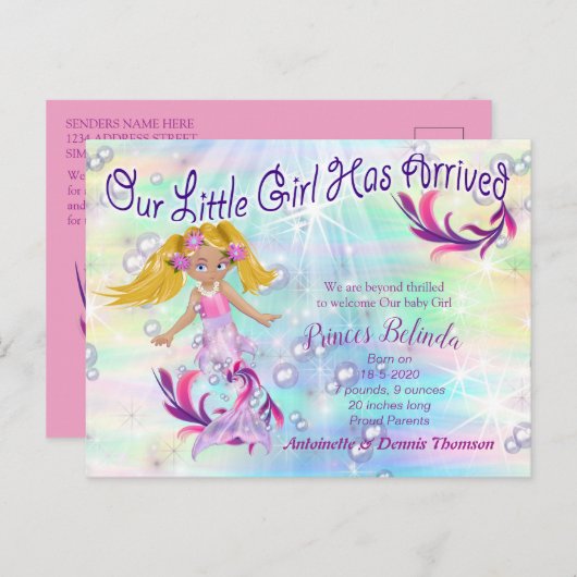 Es ist ein Mädchen - ein Meerjungfrau-Baby Postkarte (Vorne/Hinten)