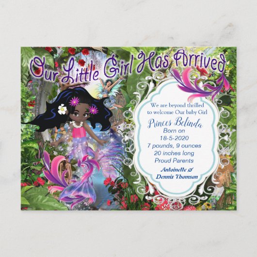 Es ist ein Mädchen - eine märchenhafte Babypostkar Postkarte (Vorderseite)