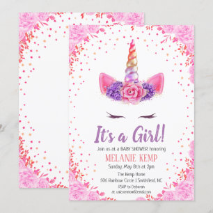 Es ist ein Mädchen Einhorn Florales Baby Shower Ei Einladung