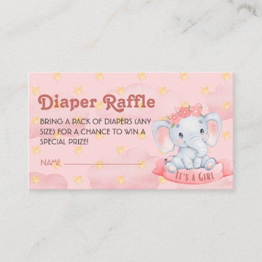 Es ist ein Mädchen Elefanten Pink Diaper Raffle Ti Begleitkarte (Vorderseite)
