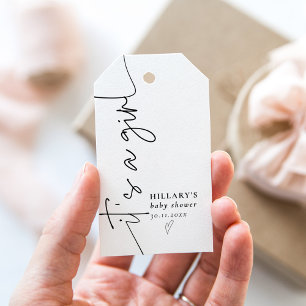 Es ist ein Mädchen Elegante Kalligrafie Baby Showe Geschenkanhänger