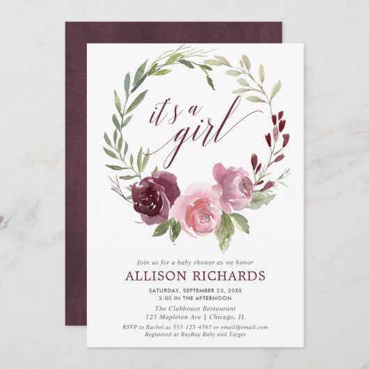 Es ist ein Mädchen errötet rosa Einladung (Vorne/Hinten)