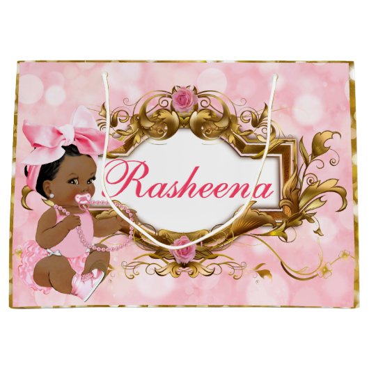 Es ist ein Mädchen Ethnic Baby Girl Pink Bow & Pea Große Geschenktüte (Vorderseite)