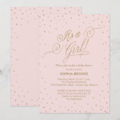 Es ist ein Mädchen! Extravagante Gold Stars Pink B Einladung (Vorne/Hinten)