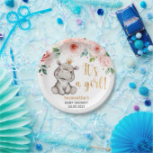 Es ist ein Mädchen! Floral Hippo Babyduschplatte Pappteller (Party)