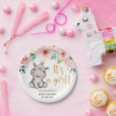 Es ist ein Mädchen! Floral Hippo Babyduschplatte Pappteller (Party)