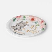 Es ist ein Mädchen! Floral Hippo Babyduschplatte Pappteller (Schrägansicht)