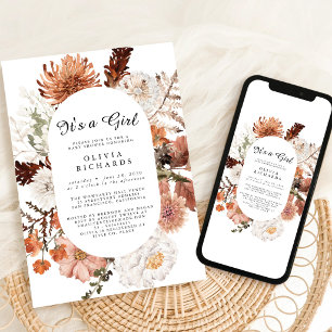 Es ist ein Mädchen Florales Babyshower-Einladung Einladung