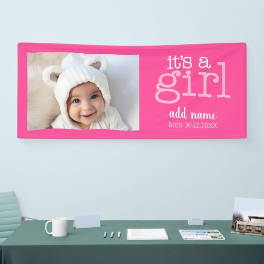 Es ist ein Mädchen - Foto Moderne, Whimsikale Weiß Banner (Messe)