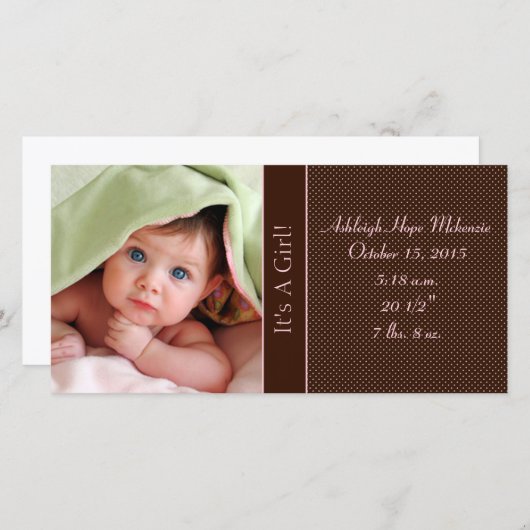 Es ist ein Mädchen - Fotokartensätze tiefe braune Ankündigung (Vorne/Hinten)