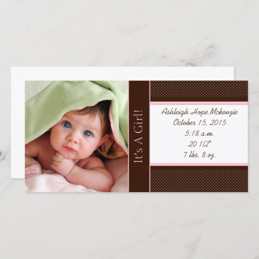 Es ist ein Mädchen - Fotokartensätze tiefe braune Ankündigung (Vorne/Hinten)