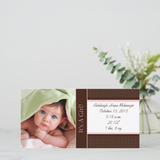Es ist ein Mädchen - Fotokartensätze tiefe braune Ankündigung (Stehend Vorderseite)