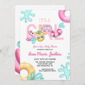 Es ist ein Mädchen Fun Summer Tropical Pool Baby D Einladung (Vorne/Hinten)