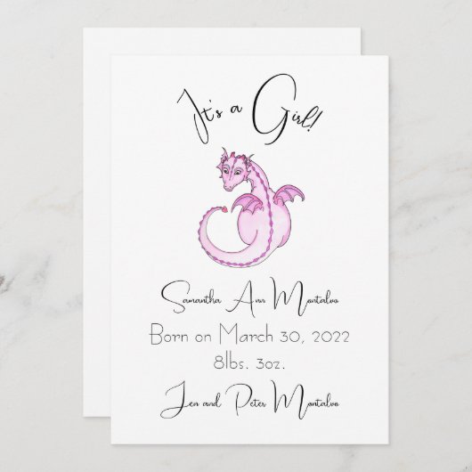 Es ist ein Mädchen! Geburtsankündigung des Drachen Ankündigung (Vorne/Hinten)