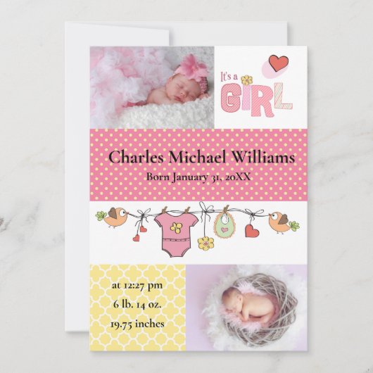 Es ist ein Mädchen - Geburtsankündigung Einladung (Vorderseite)