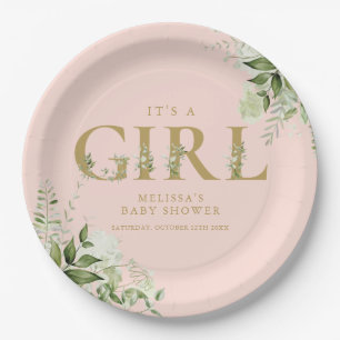Es ist ein Mädchen Greenery Blush Rosa Gold Babypa Pappteller