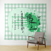 Es ist ein Mädchen! Grüne Gingham Baby Dusche Hint Wandteppich (Beispiel (Horizontal))