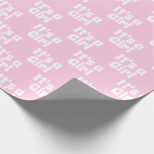 Es ist ein Mädchen, hellrosa, weiße Babydusche Ges Geschenkpapier (Ecke)