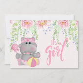 Es ist ein Mädchen Hippo Floral Baby Shower Einlad Einladung (Vorderseite)
