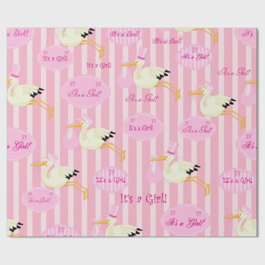 Es ist ein Mädchen hübsch rosa Storch Thema Geschenkpapier (Flach)