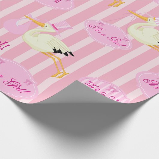 Es ist ein Mädchen hübsch rosa Storch Thema Geschenkpapier (Ecke)