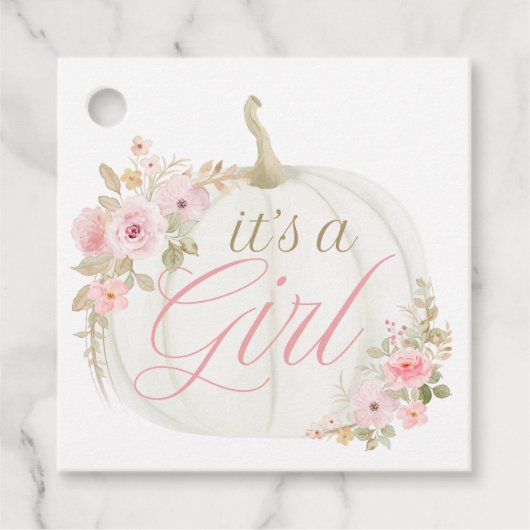 Es ist ein Mädchen Kürbis Rose Babyduschgeschenke  Geschenkanhänger (Vorderseite)