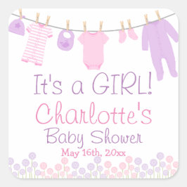 Es ist ein MÄDCHEN! Lil Kleidung Pink & Lila Baby Quadratischer Aufkleber