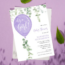 Es ist ein Mädchen lila Ballons Eukalyptus Babydus