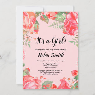 Es ist ein Mädchen - Lila Blumen Baby Shower Einla Einladung