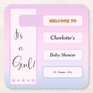 Es ist ein Mädchen! Lila Farbverlauf Süße Babypart Rechteckiger Pappuntersetzer