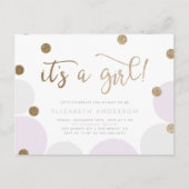 Es ist ein Mädchen! | Lila & Gold Confetti Babydus Einladungspostkarte (Vorderseite)