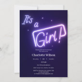Es ist ein Mädchen! Lila Neon Text Baby Dusche Einladung (Vorderseite)