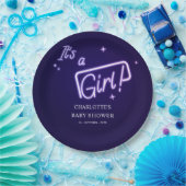 Es ist ein Mädchen! Lila Neon Text Baby Dusche Pappteller (Party)