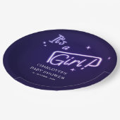 Es ist ein Mädchen! Lila Neon Text Baby Dusche Pappteller (Schrägansicht)