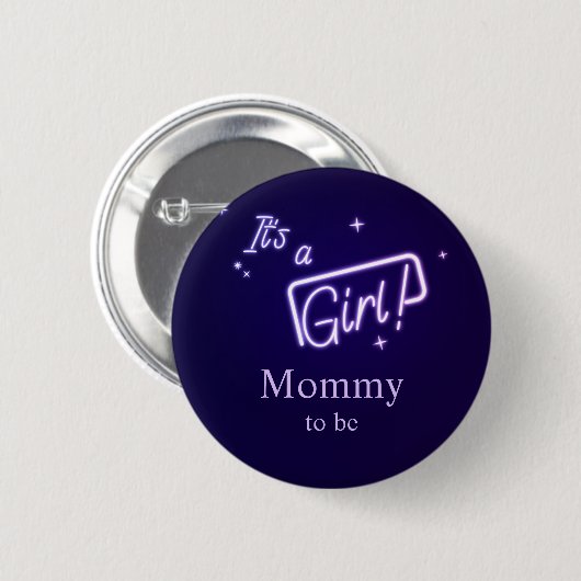 Es ist ein Mädchen! Lila Neon Text Mommy-to-be Button (Vorne & Hinten)