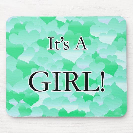Es ist ein Mädchen! Minty Hearts Mousepad (Vorne)
