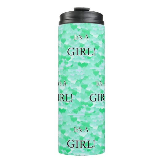 Es ist ein Mädchen! Minty Hearts Thermosbecher (Vorderseite)