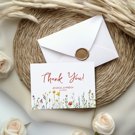 Es ist ein Mädchen mit Frühlingsblumen Babydusche Dankeskarte