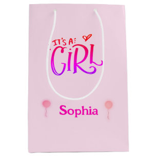 Es ist ein Mädchen mit rosa Balloons Personalisier Mittlere Geschenktüte