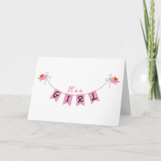 es ist ein Mädchen mit Vogel und rosa Ankündigung
