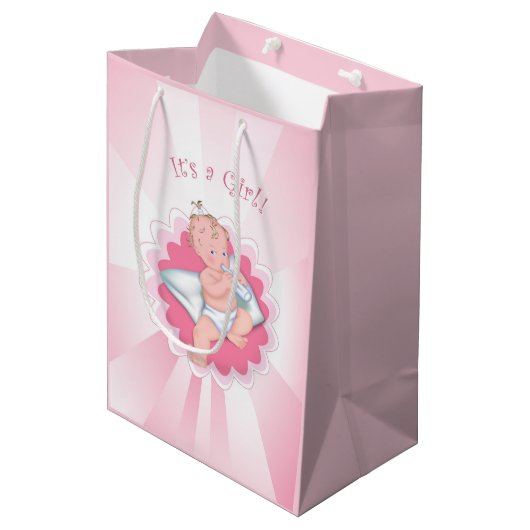 "Es ist ein Mädchen!" Mittlere Geschenktüte (Vorderseite Schrägansicht)