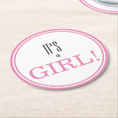 Es ist ein Mädchen! Moderne Ankündigung von Pink B Runder Pappuntersetzer (Angewinkelt)