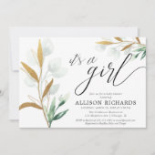 Es ist ein Mädchen moderne grüne gold rosa Babydus Einladung (Vorderseite)